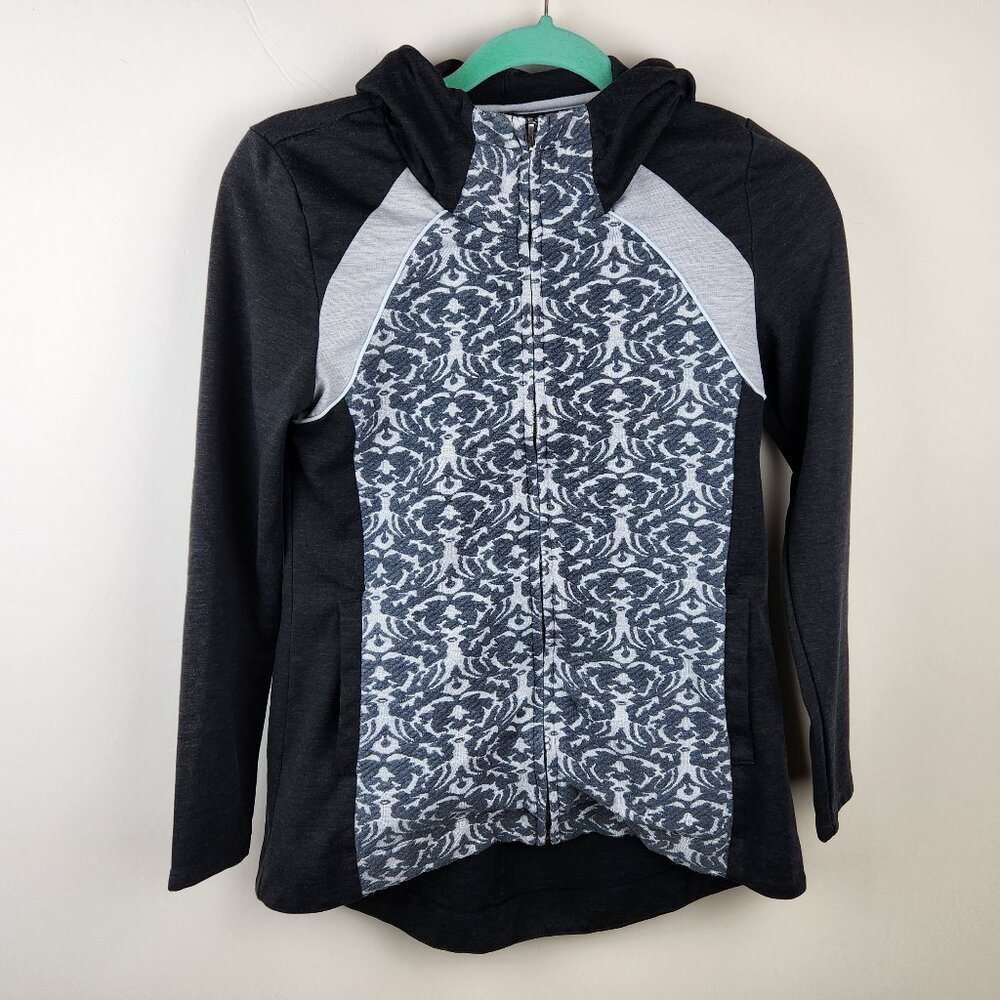 Anthropologie Pure + Good Colorblock Zip Hooded Sweatshirt sz XS? Flawed